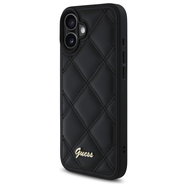 Guess Quilted Metal Logo dėklas iPhone 16 – juodas