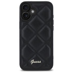 Guess Quilted Metal Logo dėklas iPhone 16 – juodas