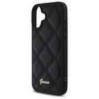 Guess Quilted Metal Logo dėklas iPhone 16 – juodas