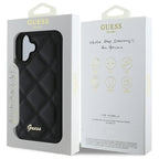 Guess Quilted Metal Logo dėklas iPhone 16 – juodas