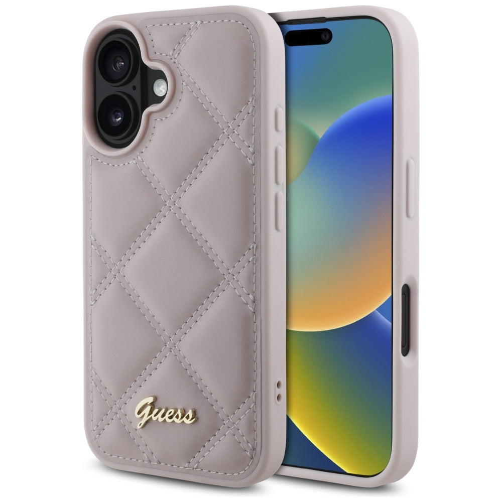 Guess Quilted Metal Logo dėklas iPhone 16 – rožinis -- iPhone 16