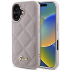 Guess Quilted Metal Logo dėklas iPhone 16 – rožinis -- iPhone 16