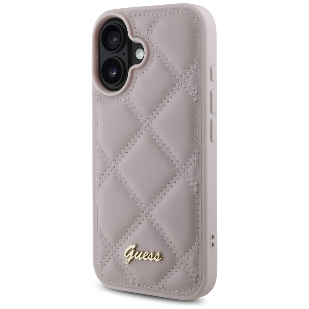 Guess Quilted Metal Logo dėklas iPhone 16 – rožinis -- iPhone 16