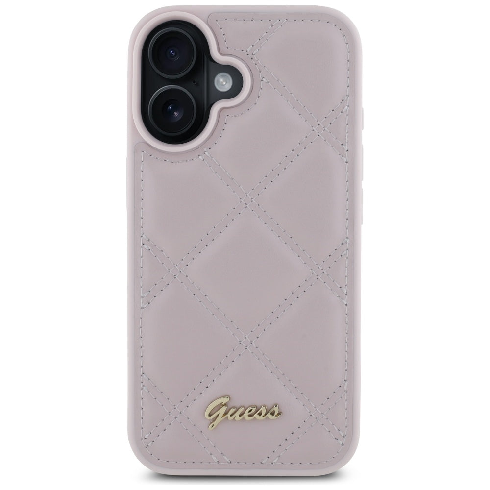 Guess Quilted Metal Logo dėklas iPhone 16 – rožinis -- iPhone 16