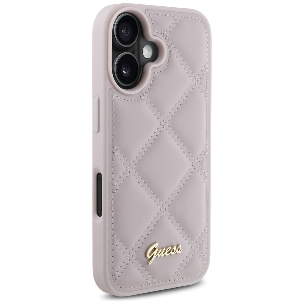 Guess Quilted Metal Logo dėklas iPhone 16 – rožinis -- iPhone 16