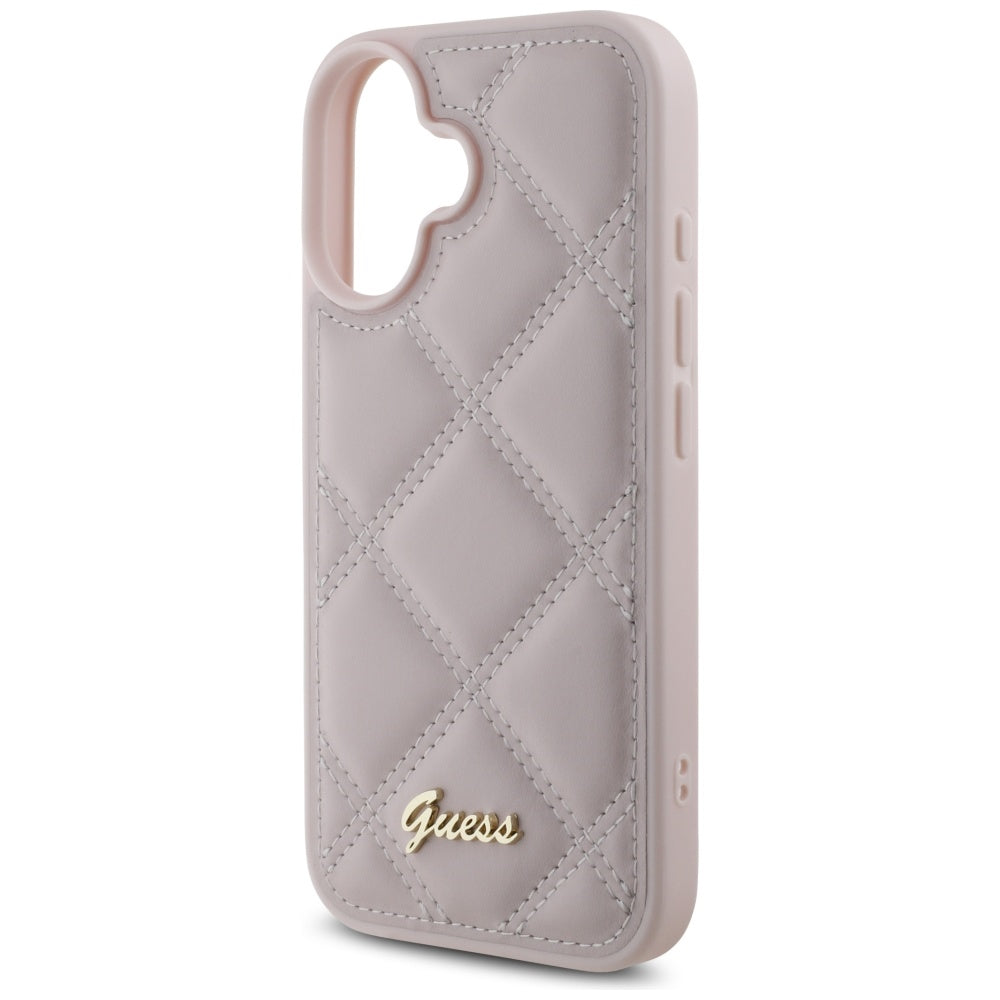 Guess Quilted Metal Logo dėklas iPhone 16 – rožinis -- iPhone 16