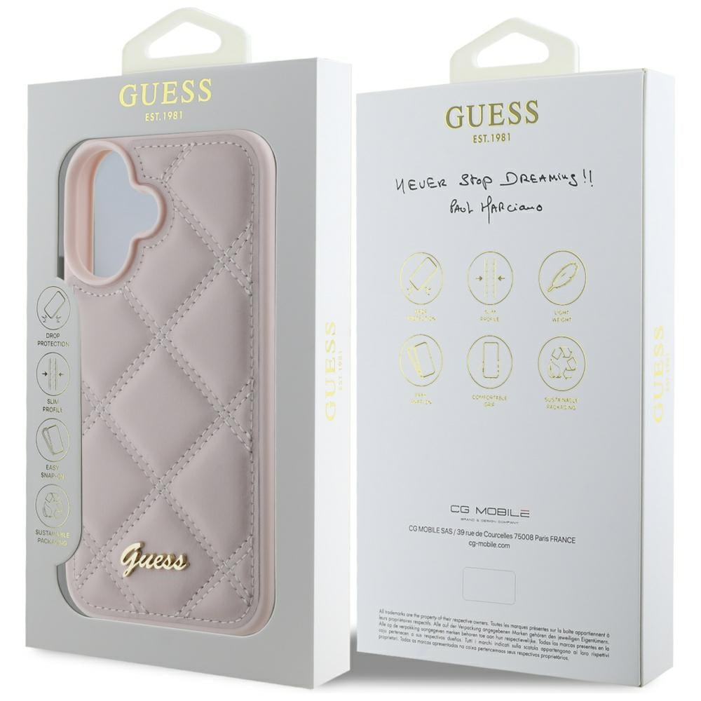 Guess Quilted Metal Logo dėklas iPhone 16 – rožinis -- iPhone 16