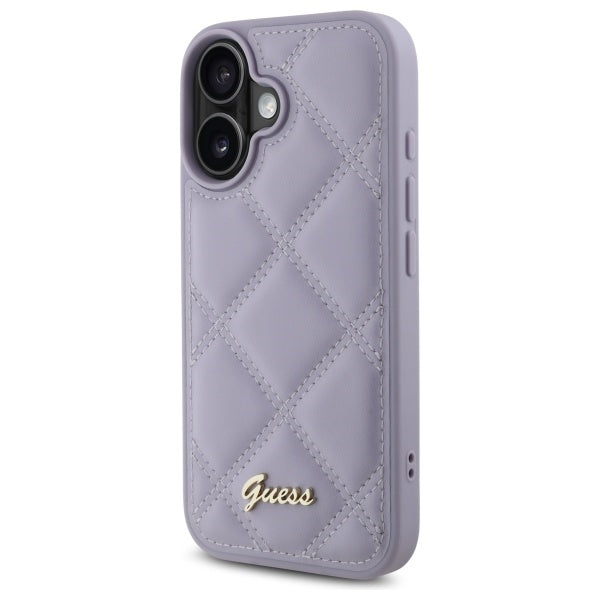 Guess Quilted Metal Logo dėklas iPhone 16 – šviesiai violetinis