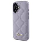 Guess Quilted Metal Logo dėklas iPhone 16 – šviesiai violetinis