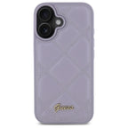 Guess Quilted Metal Logo dėklas iPhone 16 – šviesiai violetinis