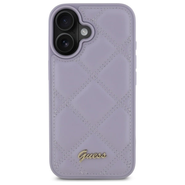 Guess Quilted Metal Logo dėklas iPhone 16 – šviesiai violetinis