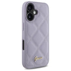 Guess Quilted Metal Logo dėklas iPhone 16 – šviesiai violetinis