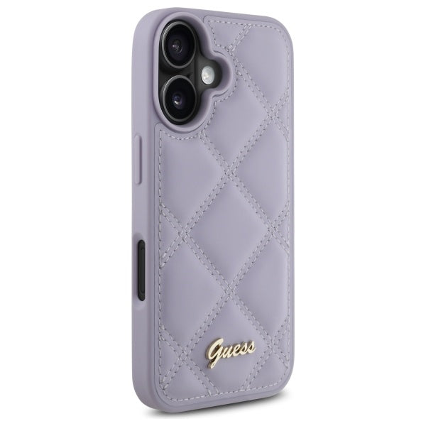 Guess Quilted Metal Logo dėklas iPhone 16 – šviesiai violetinis
