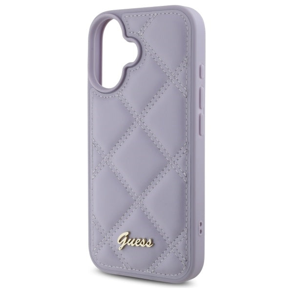 Guess Quilted Metal Logo dėklas iPhone 16 – šviesiai violetinis