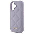 Guess Quilted Metal Logo dėklas iPhone 16 – šviesiai violetinis