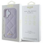 Guess Quilted Metal Logo dėklas iPhone 16 – šviesiai violetinis
