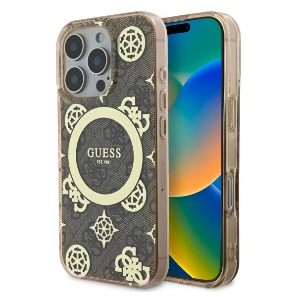 Guess IML Peony 4G MagSafe dėklas iPhone 16 Pro – rudas