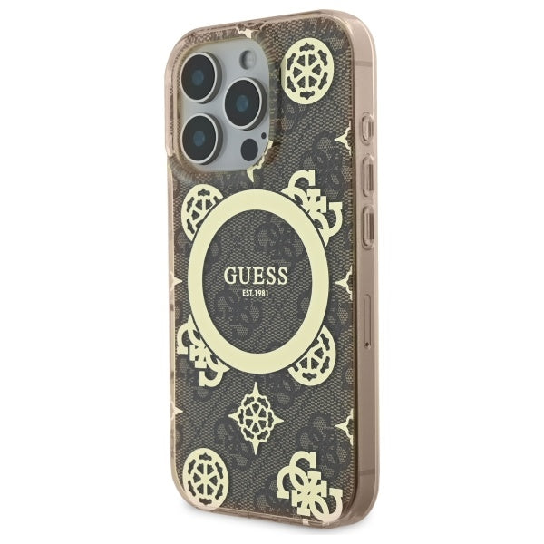 Guess IML Peony 4G MagSafe dėklas iPhone 16 Pro – rudas