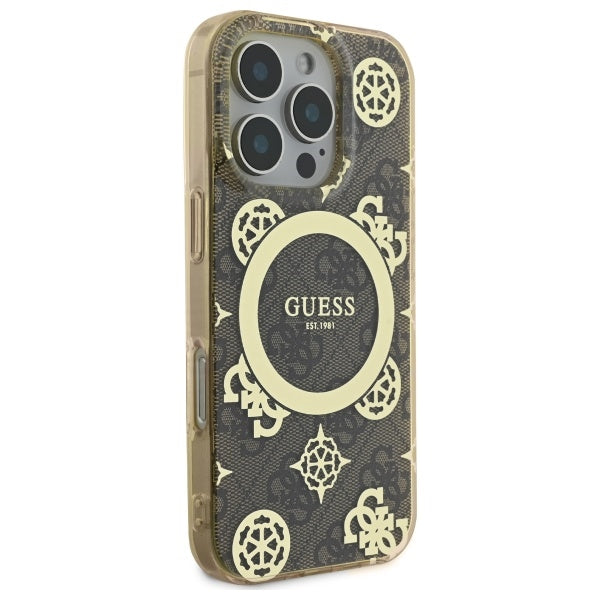 Guess IML Peony 4G MagSafe dėklas iPhone 16 Pro – rudas