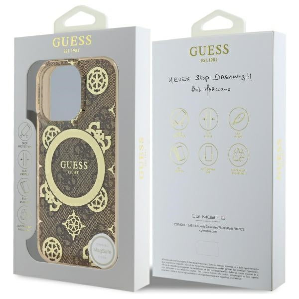 Guess IML Peony 4G MagSafe dėklas iPhone 16 Pro – rudas