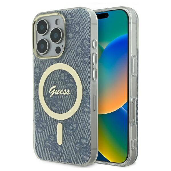 Guess MagSafe dėklas iPhone 16 Pro – mėlynas