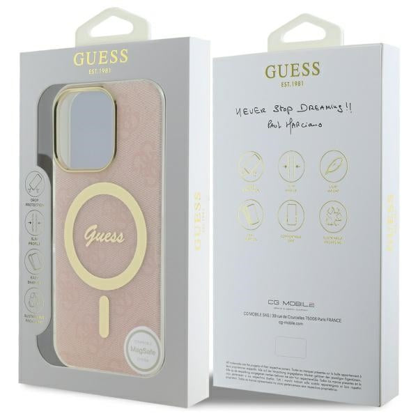 Guess MagSafe dėklas iPhone 16 Pro – rožinis