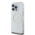 Guess GUHMP16LHFGERET iPhone 16 Pro 6.3" skaidrus kietas dėklas IML Blizgučių ratas MagSafe