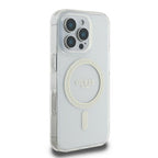 Guess GUHMP16LHFGERET iPhone 16 Pro 6.3" skaidrus kietas dėklas IML Blizgučių ratas MagSafe