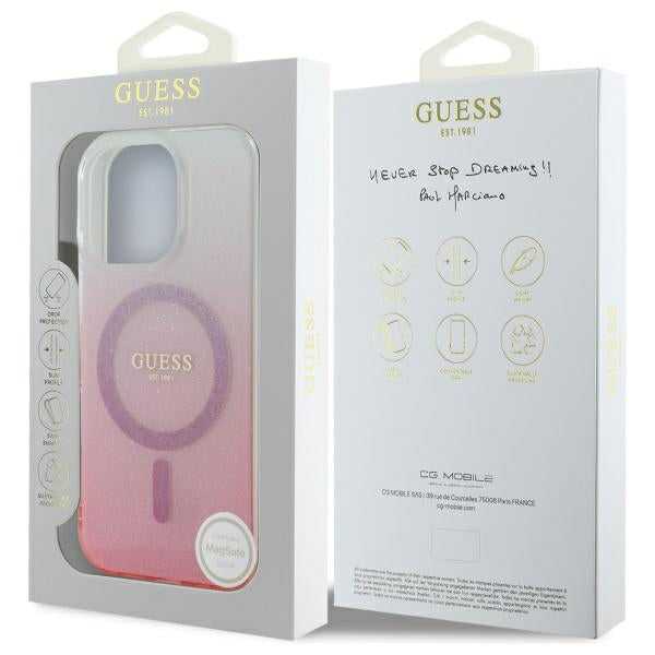 Guess MagSafe dėklas iPhone 16 Pro – rožinis