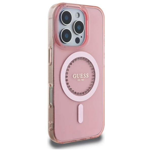 Guess MagSafe dėklas iPhone 16 Pro – rožinis