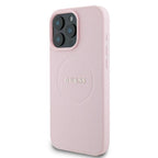 Guess Grained Ring MagSafe dėklas iPhone 16 Pro – rožinis