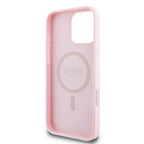 Guess Grained Ring MagSafe dėklas iPhone 16 Pro – rožinis