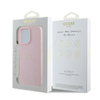 Guess Grained Ring MagSafe dėklas iPhone 16 Pro – rožinis