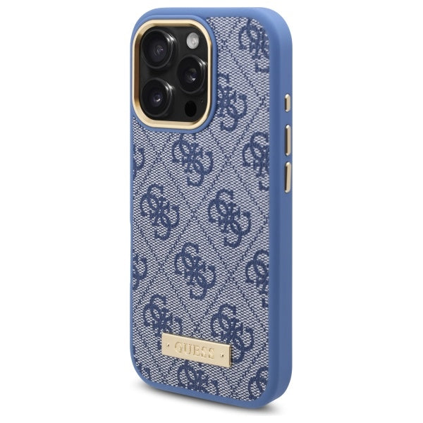 Guess 4G Logo Plate MagSafe dėklas iPhone 16 Pro – mėlynas
