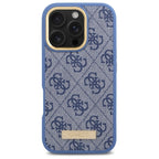 Guess 4G Logo Plate MagSafe dėklas iPhone 16 Pro – mėlynas