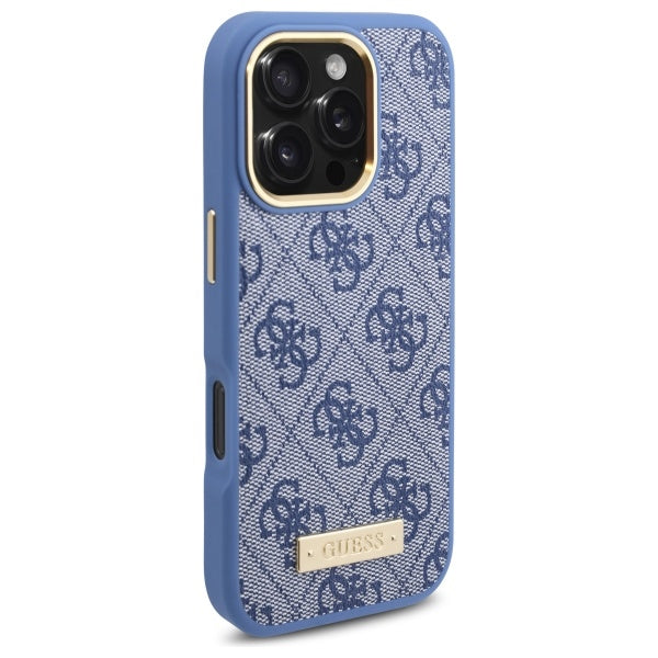 Guess 4G Logo Plate MagSafe dėklas iPhone 16 Pro – mėlynas