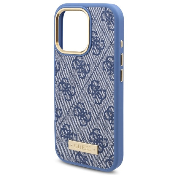 Guess 4G Logo Plate MagSafe dėklas iPhone 16 Pro – mėlynas