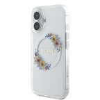 Guess IML Flowers Wreath MagSafe dėklas iPhone 16 Plus – skaidrus