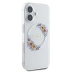 Guess IML Flowers Wreath MagSafe dėklas iPhone 16 Plus – skaidrus