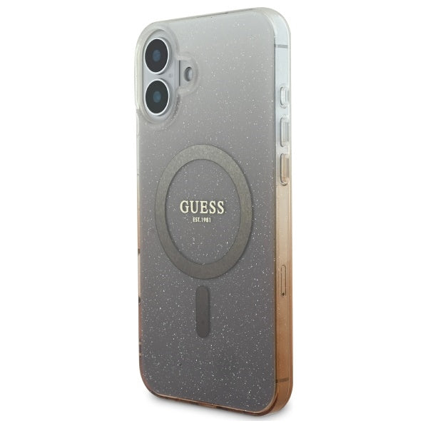 Guess IML Glitter Gradient MagSafe dėklas iPhone 16 Plus – rudas