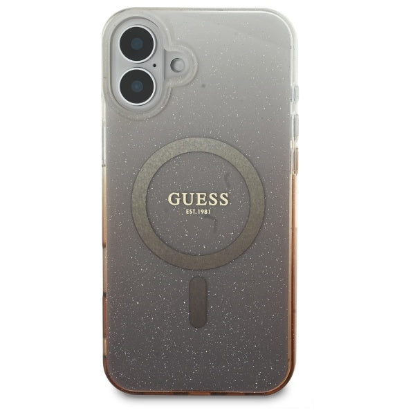 Guess IML Glitter Gradient MagSafe dėklas iPhone 16 Plus – rudas