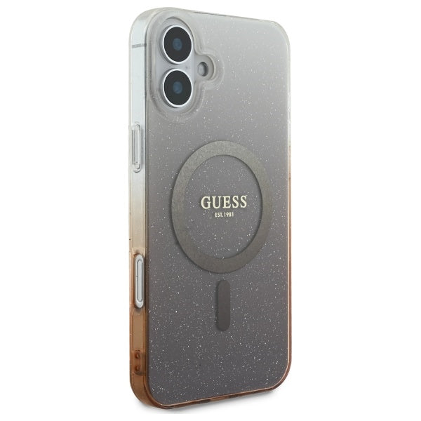 Guess IML Glitter Gradient MagSafe dėklas iPhone 16 Plus – rudas