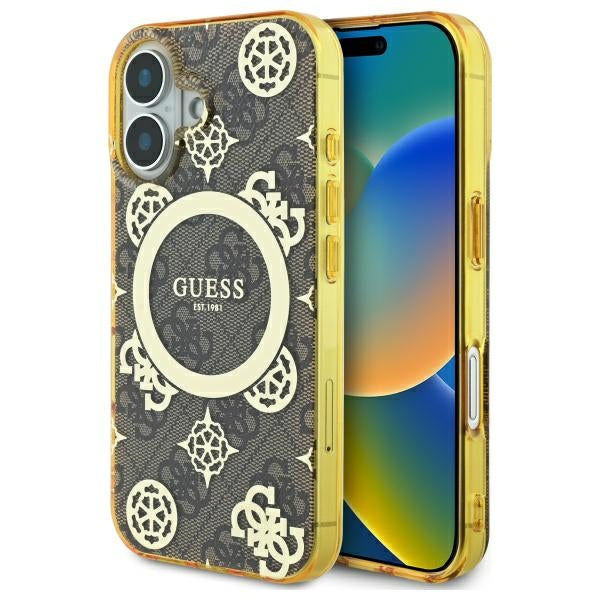 Guess Peony 4G MagSafe dėklas iPhone 16 – rudas