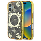 Guess Peony 4G MagSafe dėklas iPhone 16 – rudas