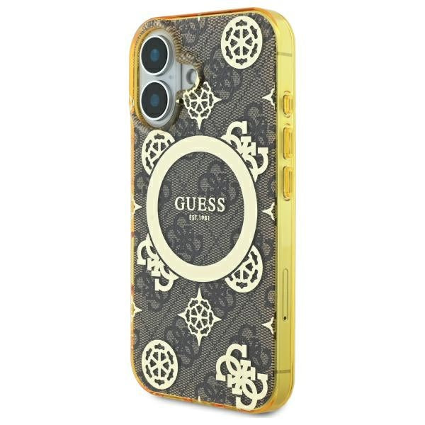 Guess Peony 4G MagSafe dėklas iPhone 16 – rudas