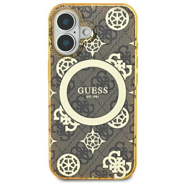 Guess Peony 4G MagSafe dėklas iPhone 16 – rudas