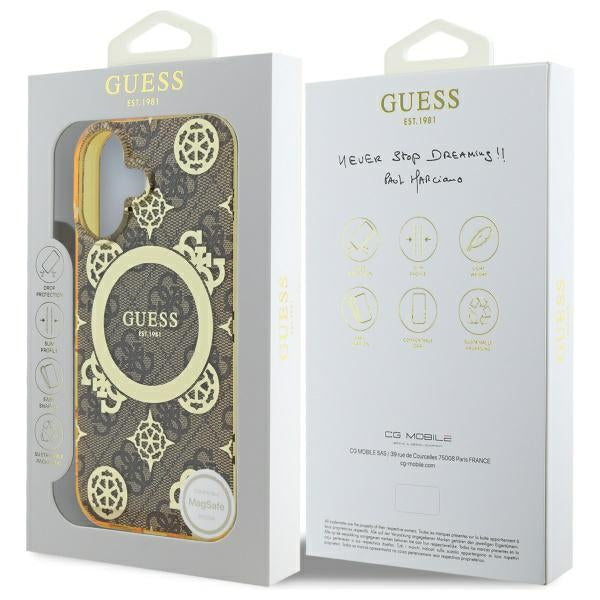 Guess Peony 4G MagSafe dėklas iPhone 16 – rudas