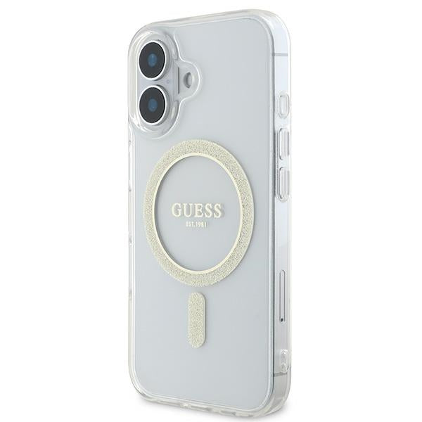 Guess IML Glitter Circle MagSafe iPhone 16 Dėklas – skaidrus