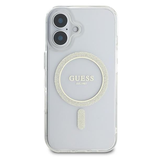 Guess IML Glitter Circle MagSafe iPhone 16 Dėklas – skaidrus
