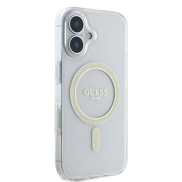 Guess IML Glitter Circle MagSafe iPhone 16 Dėklas – skaidrus